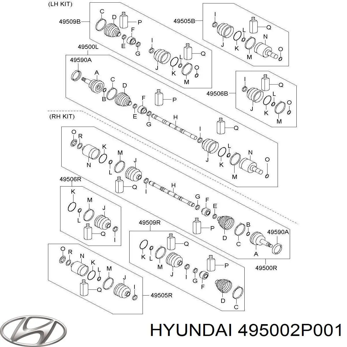 Do koszyka 495002P001 Hyundai/Kia Półoś napędowa przednia lewa