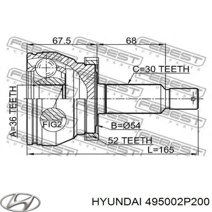 Półoś napędowa przednia lewa Hyundai/Kia 495002P200 cena, od 121,99 USD