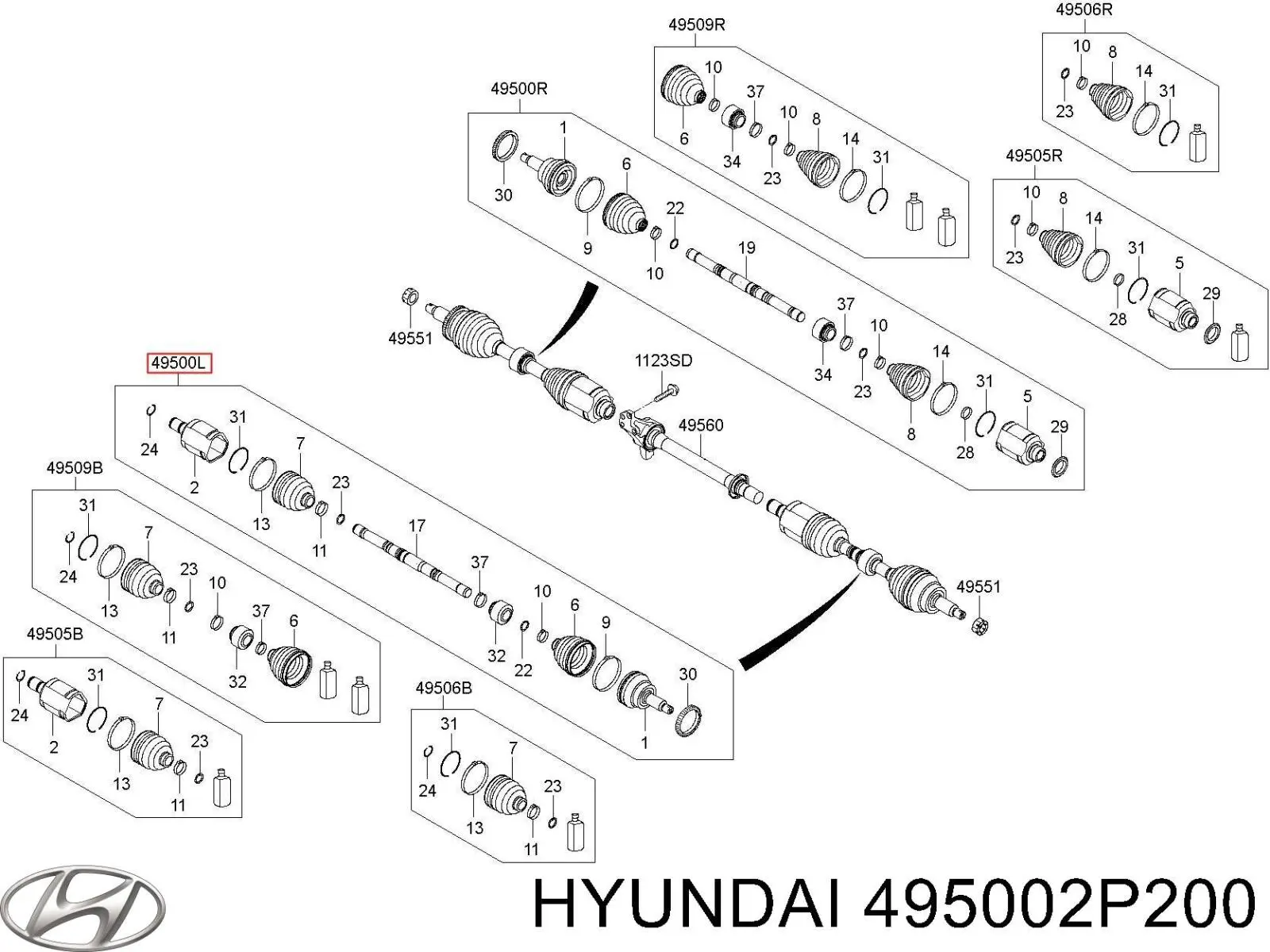 Do koszyka 495002P200 Hyundai/Kia Półoś napędowa przednia lewa