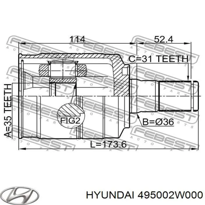 Półoś napędowa przednia lewa Hyundai/Kia 495002W000 cena, od 91,76 USD