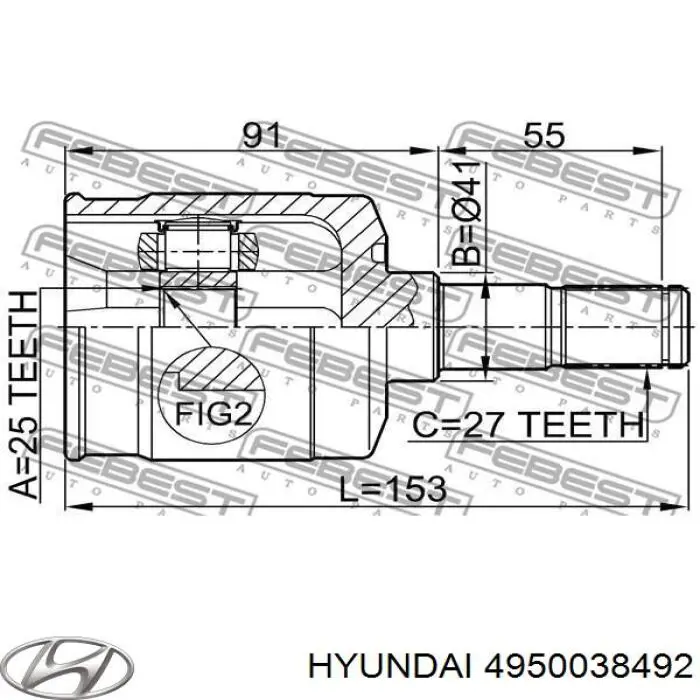 4950038492 Hyundai/Kia Półoś napędowa przednia lewa