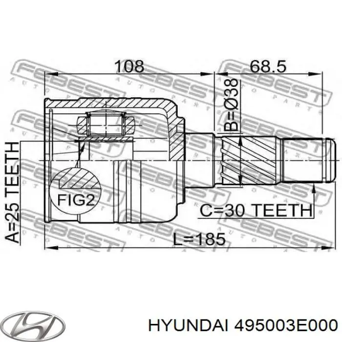 495003E000 Hyundai/Kia Półoś napędowa przednia lewa