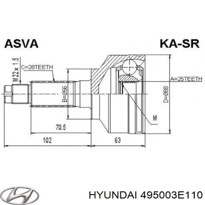 495003E110 Hyundai/Kia Półoś napędowa przednia prawa