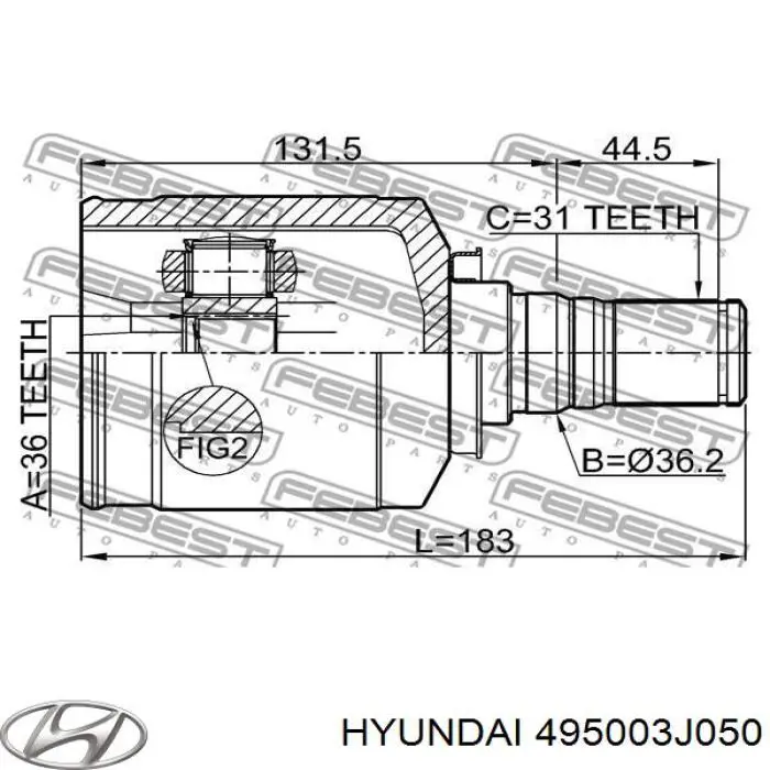 Półoś napędowa przednia lewa Hyundai/Kia 495003J050 cena, od 162,51 USD