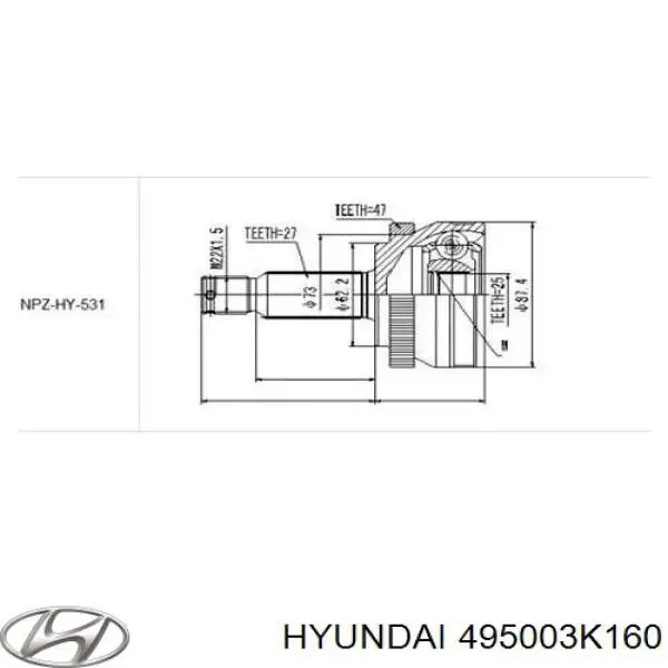 Półoś napędowa przednia prawa Hyundai/Kia 495003K160 cena, od 63,06 USD