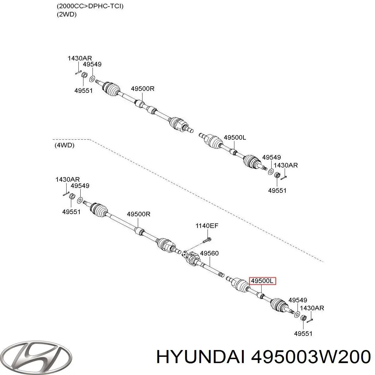 495003W200 Hyundai/Kia Półoś napędowa przednia lewa