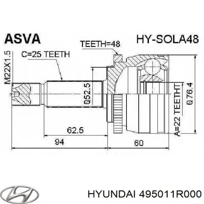 Półoś napędowa przednia prawa Hyundai/Kia 495011R000 cena, od 213,65 USD