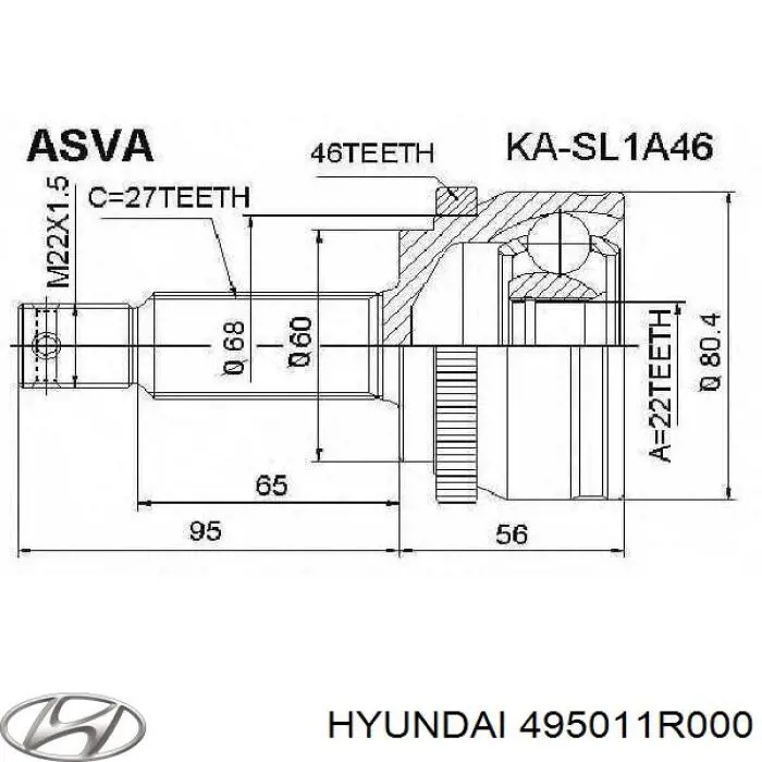 Do koszyka 495011R000 Hyundai/Kia Półoś napędowa przednia prawa