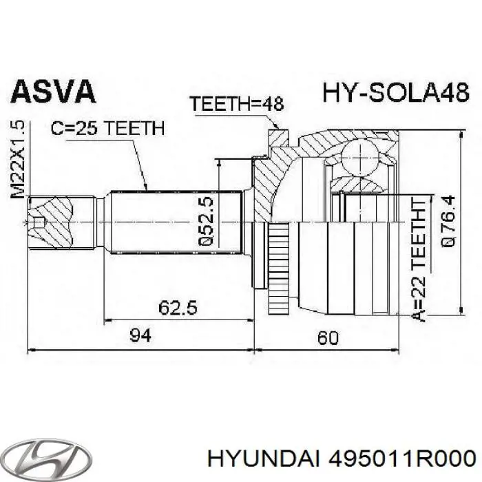 Półoś napędowa przednia prawa 495011R505 Hyundai/Kia