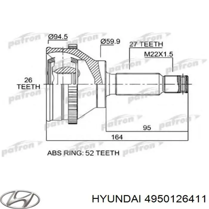 Do koszyka 4950126411 Hyundai/Kia Półoś napędowa przednia lewa