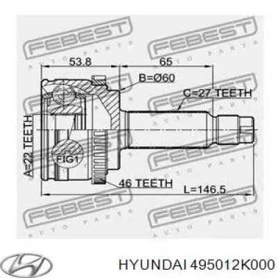 Do koszyka 495012K000 Hyundai/Kia Półoś napędowa przednia lewa