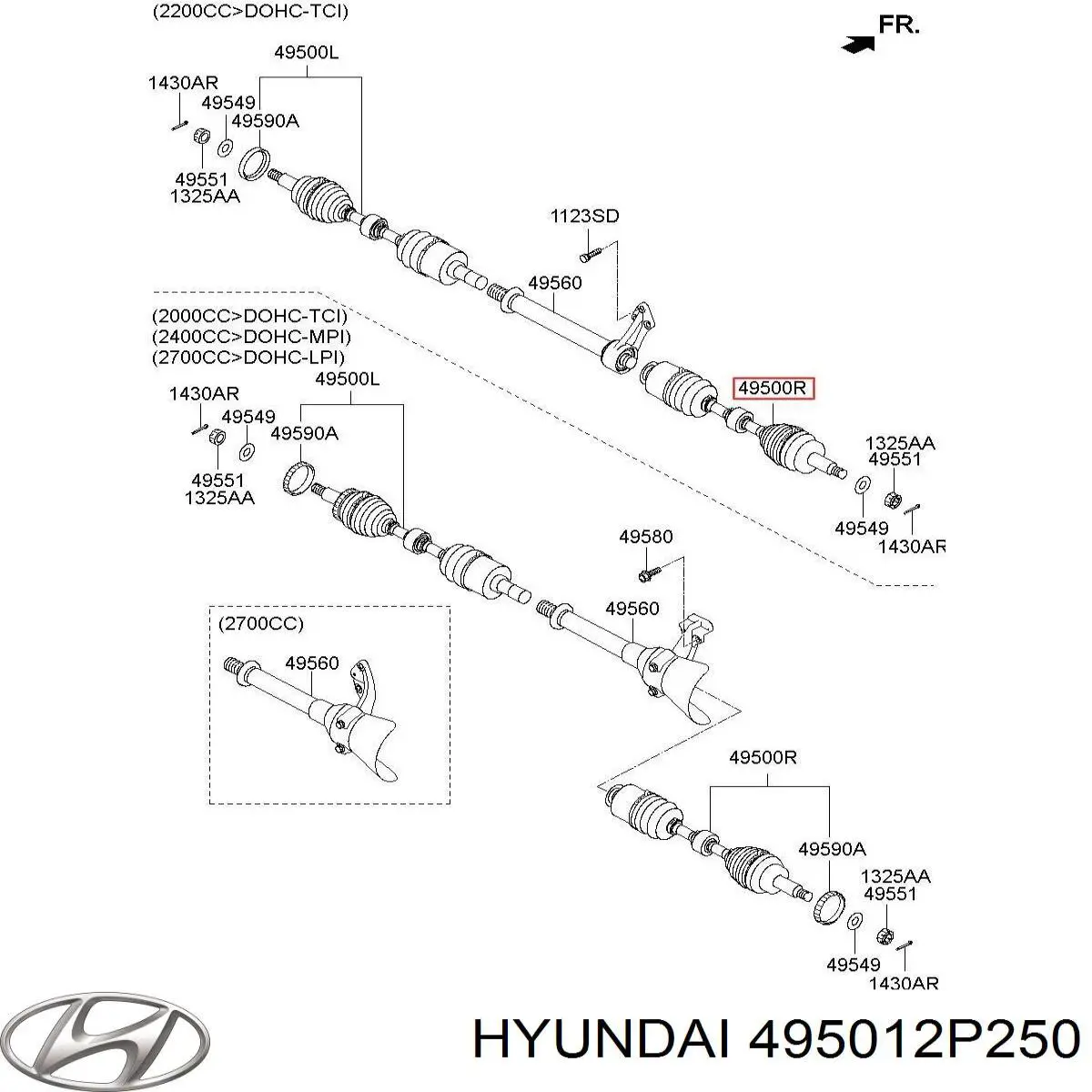 495012P250 Hyundai/Kia Półoś napędowa przednia prawa