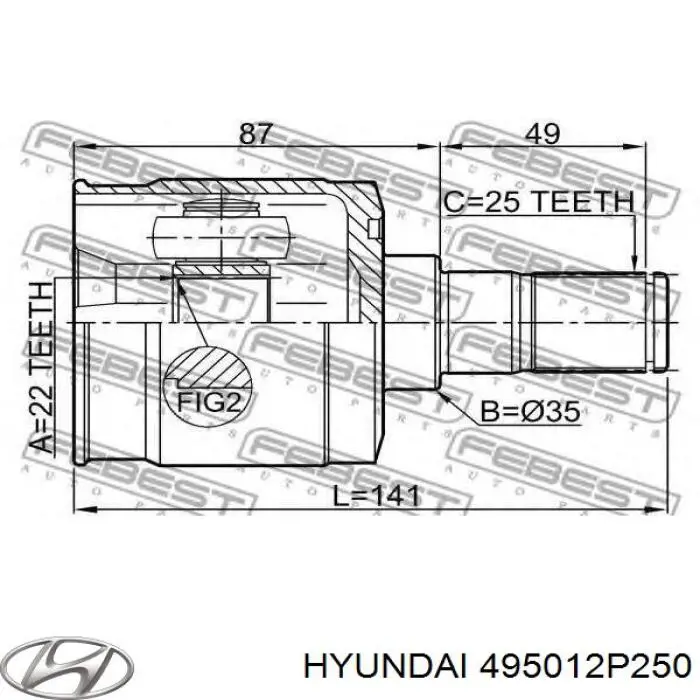 Do koszyka 495012P250 Hyundai/Kia Półoś napędowa przednia prawa