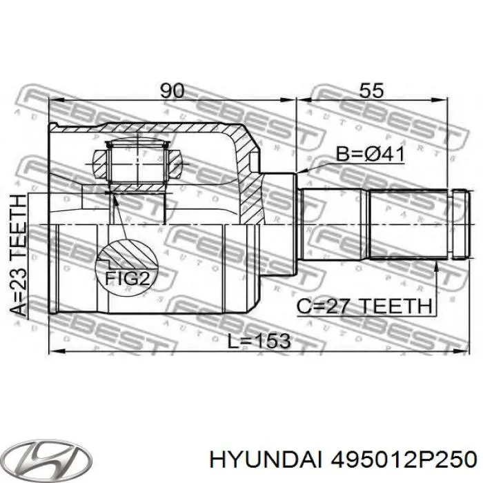 Półoś napędowa przednia prawa 495012P250 Hyundai/Kia