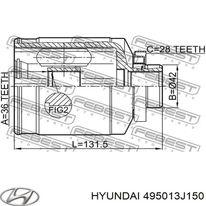 Półoś napędowa przednia prawa Hyundai/Kia 495013J150 cena, od 221,53 USD