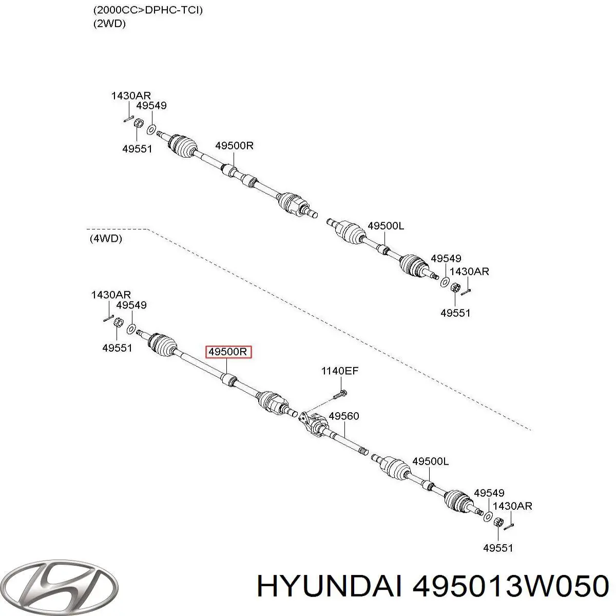 495013W050 Hyundai/Kia Półoś napędowa przednia prawa