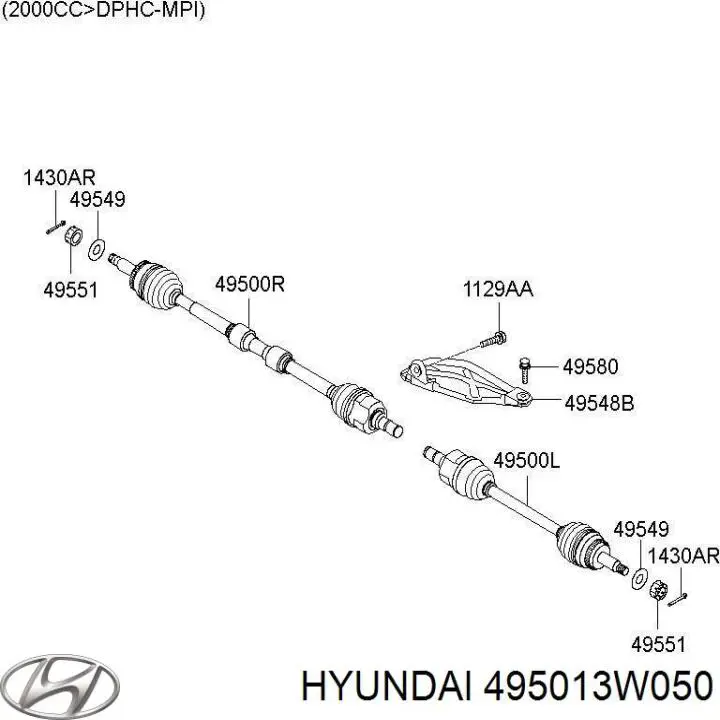 Do koszyka 495013W050 Hyundai/Kia Półoś napędowa przednia prawa