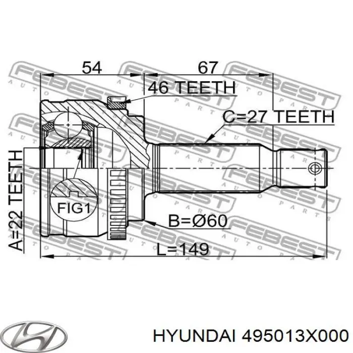 495013X000 Hyundai/Kia Półoś napędowa przednia prawa