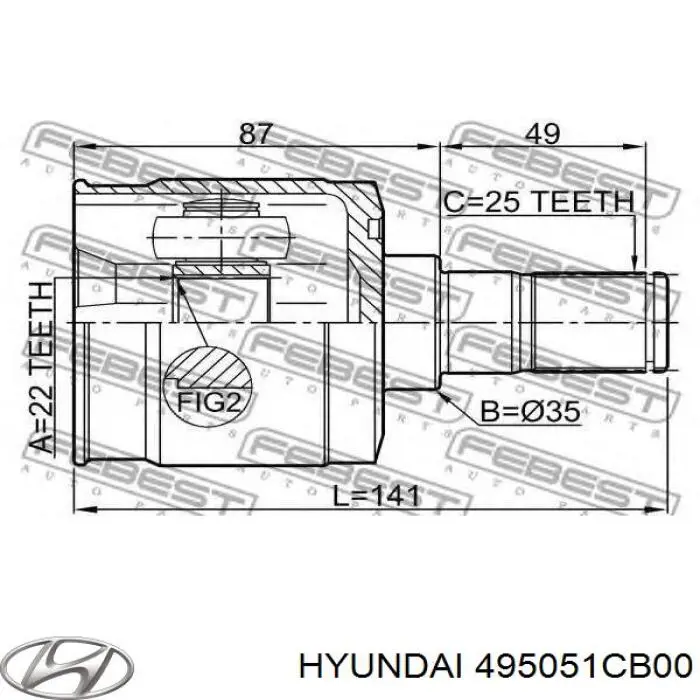 Do koszyka 495051CB00 Hyundai/Kia Przegub homokinetyczny przedni wewnętrzny