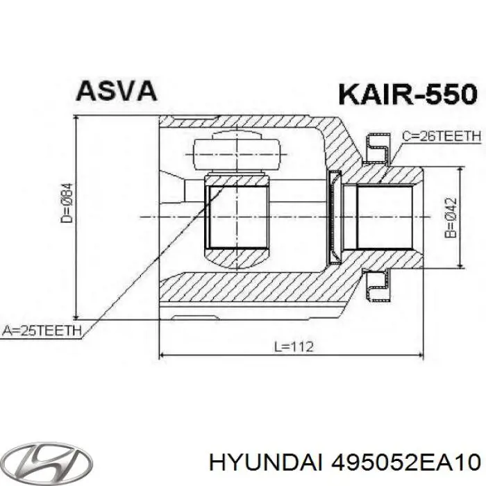 Do koszyka 495052EA10 Hyundai/Kia Przegub homokinetyczny wewnętrzny przedni prawy