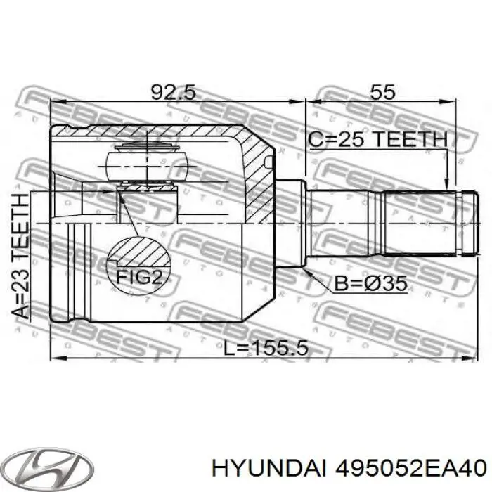 Przegub homokinetyczny wewnętrzny tylny Hyundai/Kia 495052EA40 cena, od 41,24 USD