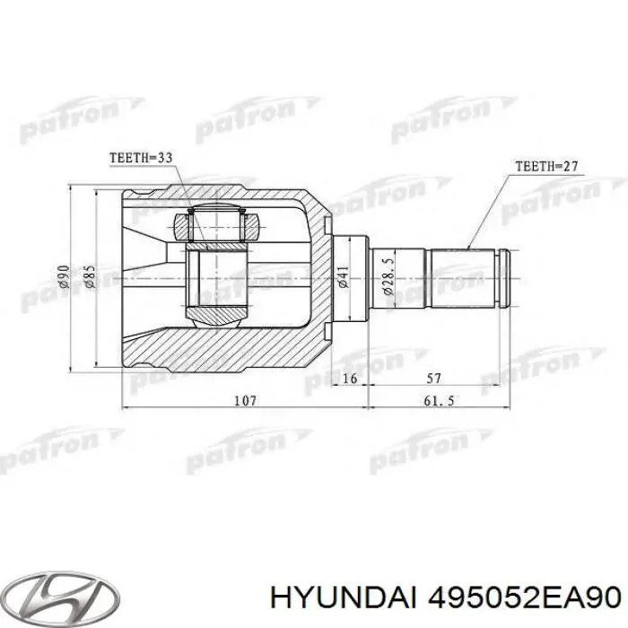 Przegub homokinetyczny wewnętrzny przedni lewy Hyundai/Kia 495052EA90 cena, od 78,67 USD