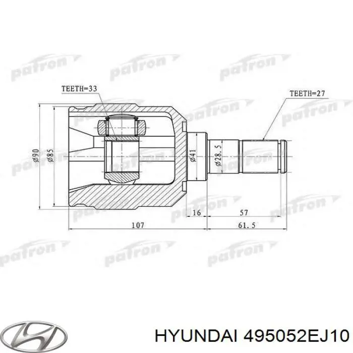 Przegub homokinetyczny przedni wewnętrzny Hyundai/Kia 495052EJ10 cena, od 89,43 USD
