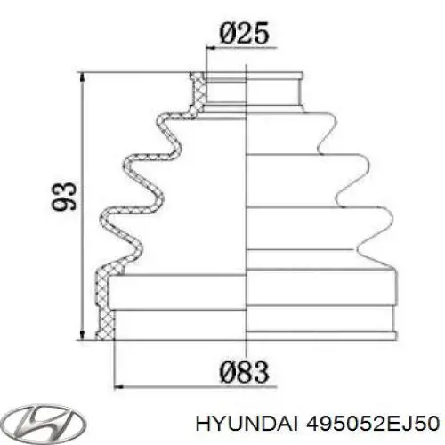 Do koszyka 495052EJ50 Hyundai/Kia Przegub homokinetyczny wewnętrzny przedni prawy