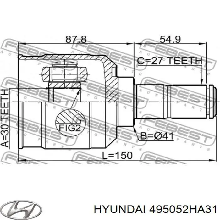 Przegub homokinetyczny przedni wewnętrzny 495052HA31 Hyundai/Kia