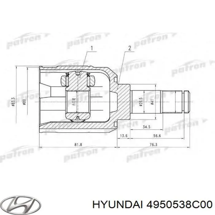 Do koszyka 4950538C00 Hyundai/Kia Przegub homokinetyczny przedni wewnętrzny