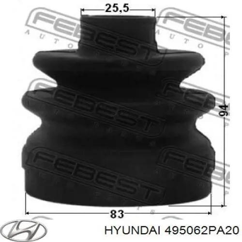 Do koszyka 495062PA20 Hyundai/Kia Osłona przegubu homokinetycznego półosi przedniej wewnętrzny lewy