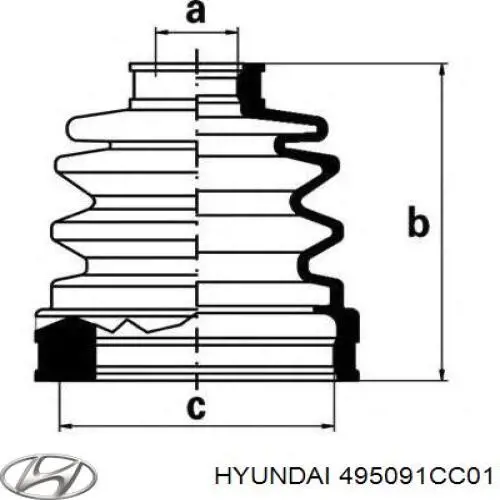 Do koszyka 495091CC01 Hyundai/Kia Osłona przegubu homokinetycznego półosi przedniej zewnętrzna
