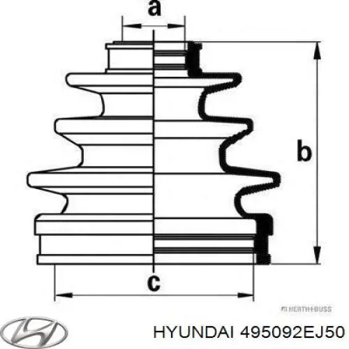 Osłona przegubu homokinetycznego półosi przedniej zewnętrzna Hyundai/Kia 495092EJ50 cena, od 153,64 USD