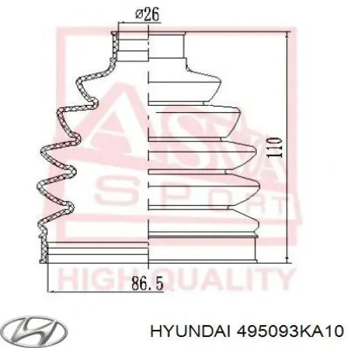 Osłona przegubu homokinetycznego półosi przedniej zewnętrzna 495093KA10 Hyundai/Kia