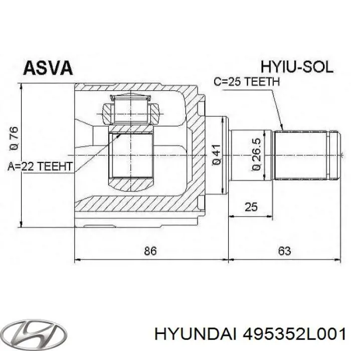 495352L001 Hyundai/Kia Przegub homokinetyczny wewnętrzny przedni prawy