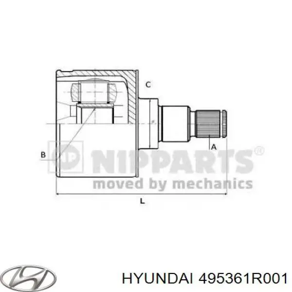 Do koszyka 495361R001 Hyundai/Kia Przegub homokinetyczny wewnętrzny przedni lewy