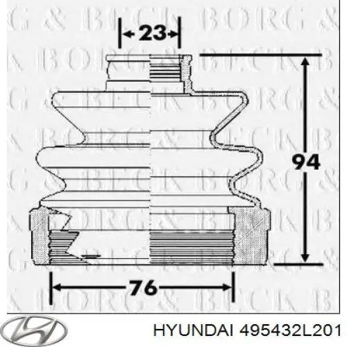 Osłona przegubu homokinetycznego półosi przedniej wewnętrzna Hyundai/Kia 495432L201 cena, od 22,76 USD