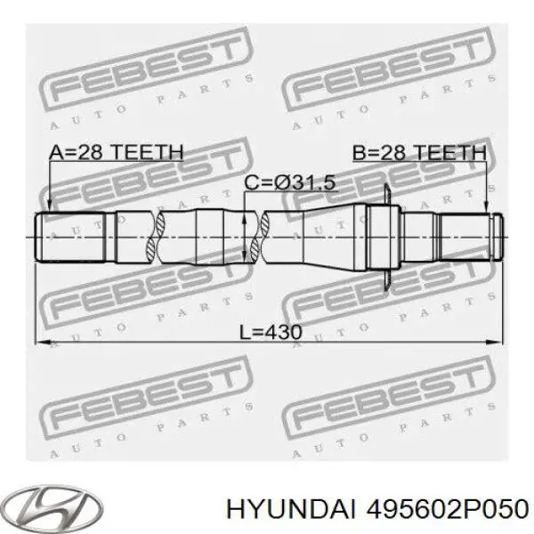 Wał napędowy półosi pośredni Hyundai/Kia 495602P050 cena, od 82,19 USD