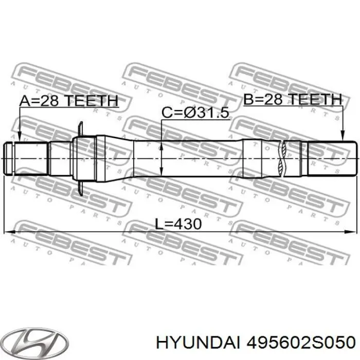 495602S050 Hyundai/Kia Wał napędowy półosi pośredni