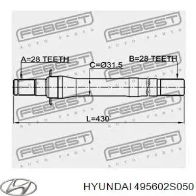 Wał napędowy półosi pośredni 495602S050 Hyundai/Kia