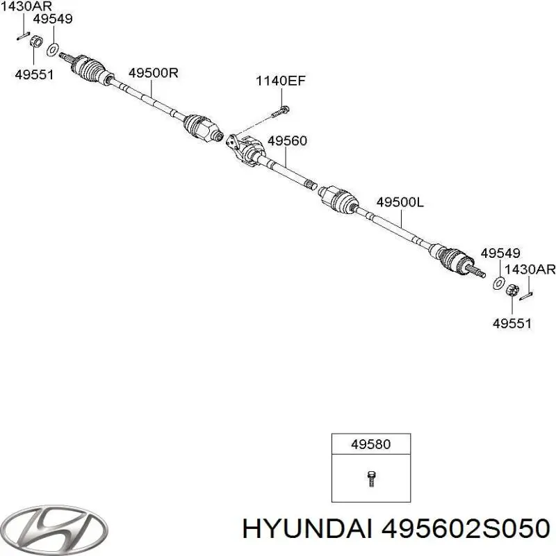 Wał napędowy półosi pośredni Hyundai/Kia 495602S050