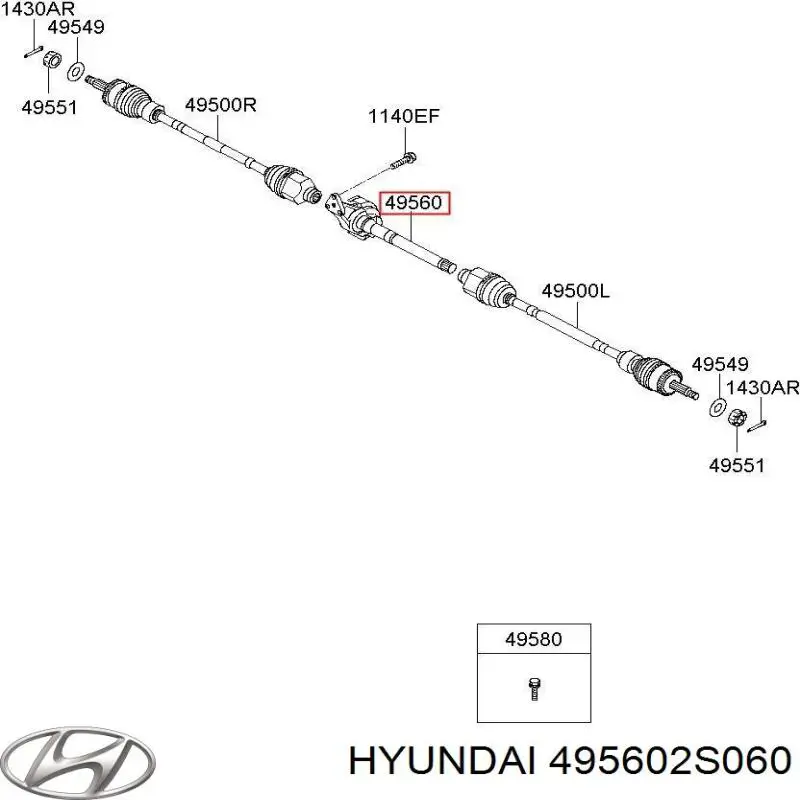 495602S060 Hyundai/Kia Wał napędowy półosi pośredni