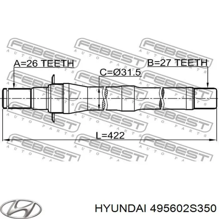 Wał napędowy półosi pośredni Hyundai/Kia 495602S350 cena, od 92,38 USD