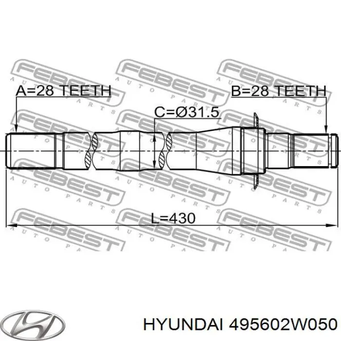 Wał napędowy półosi pośredni Hyundai/Kia 495602W050 cena, od 130,04 USD
