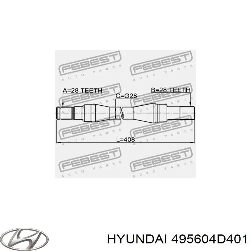 Półoś napędowa przednia prawa 495604D401 Hyundai/Kia