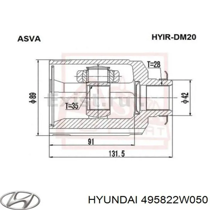 Do koszyka 495822W050 Hyundai/Kia Przegub homokinetyczny wewnętrzny przedni prawy