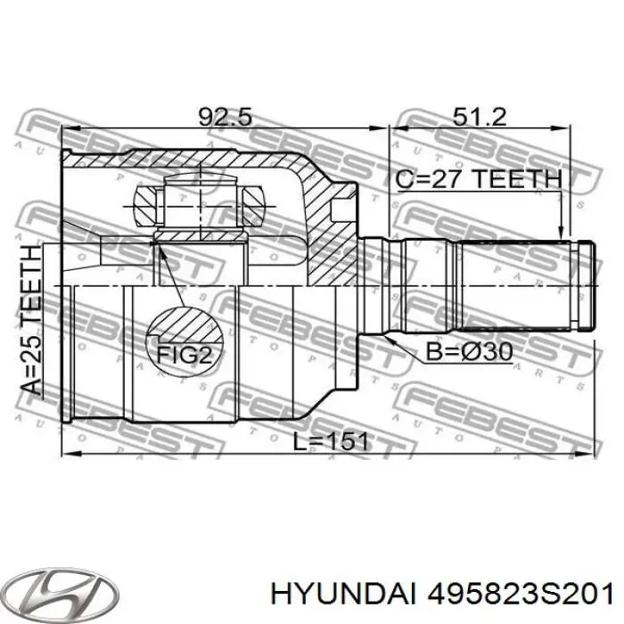 495823S201 Hyundai/Kia przegub homokinetyczny przedni wewnętrzny