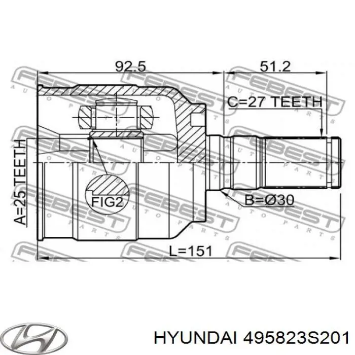 Przegub homokinetyczny przedni wewnętrzny Hyundai/Kia 495823S201 cena, od 44,45 USD