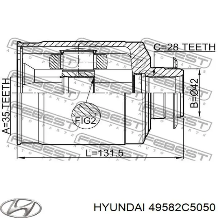 Przegub homokinetyczny wewnętrzny przedni prawy Hyundai/Kia 49582C5050 cena, od 73,13 USD