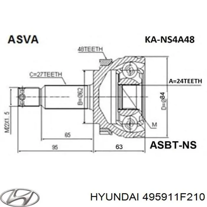 495911F210 Hyundai/Kia Półoś napędowa przednia lewa
